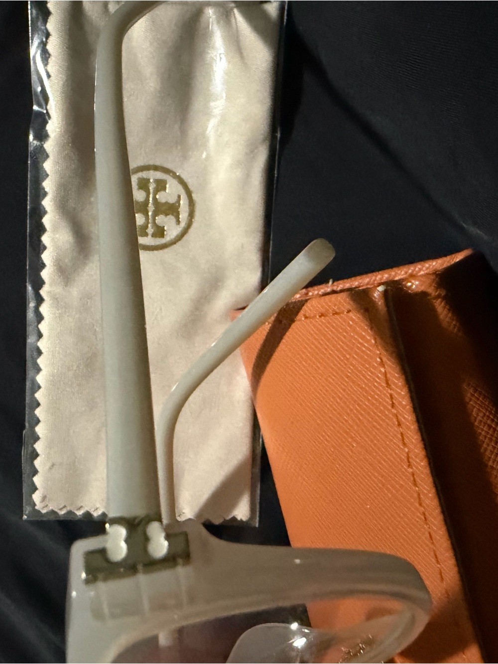 Tory Burch Frosted White slight pink Cat-Eye Sunglasses with Gold Logo Accents - Picture 4 of 11